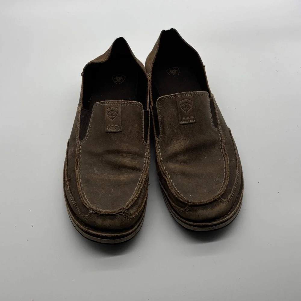 Ariat Spitfire Mens 11D Brown Leather Moc Toe Slip On Loafers